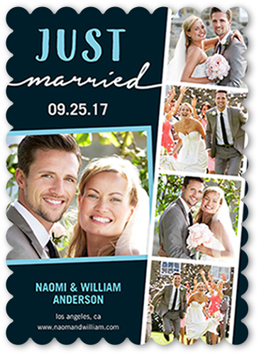 Just Married Filmstrip Wedding Announcement, Grey, Pearl Shimmer Cardstock, Scallop