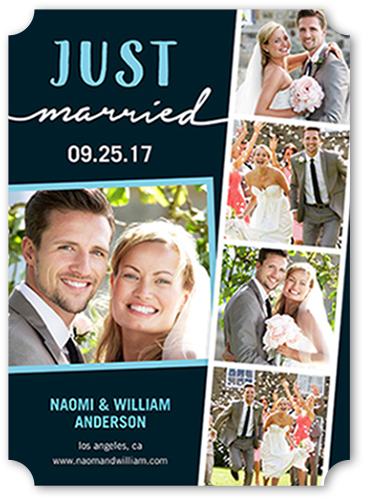 Just Married Filmstrip Wedding Announcement, Grey, Pearl Shimmer Cardstock, Ticket