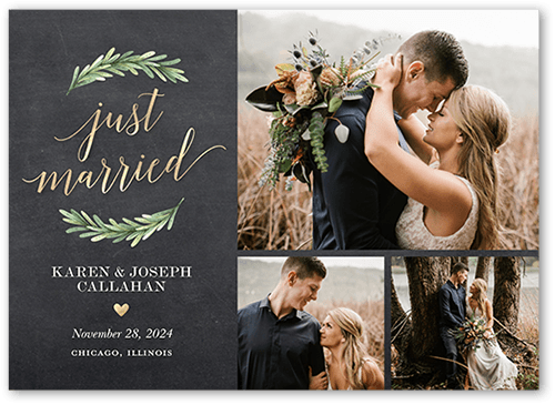 Bowed Greenery Wedding Announcement, Grey, 5x7 Flat, 100% Recycled Cardstock , Square