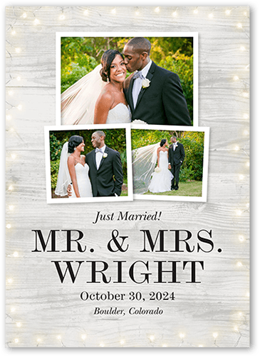 Framed In Lights Wedding Announcement, Gray, 5x7 Flat, 100% Recycled Cardstock , Square