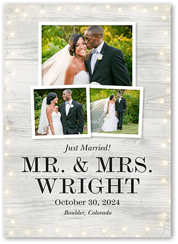 Framed In Lights Wedding Announcement, Gray, 5x7 Flat, Luxe Double-Thick Cardstock, Square