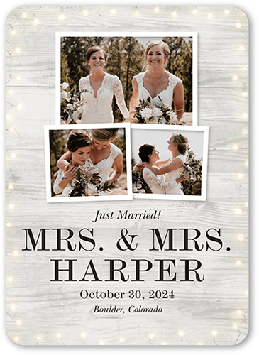 Framed In Lights Mrs Wedding Announcement, Gray, 5x7 Flat, 100% Recycled Cardstock , Rounded