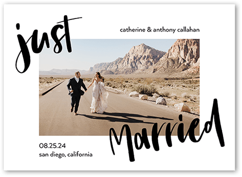 Script Story Wedding Announcement, White, 5x7 Flat, Pearl Shimmer Cardstock, Square