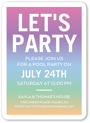 Colorful Pool Party Summer Invitation, Rounded Corners