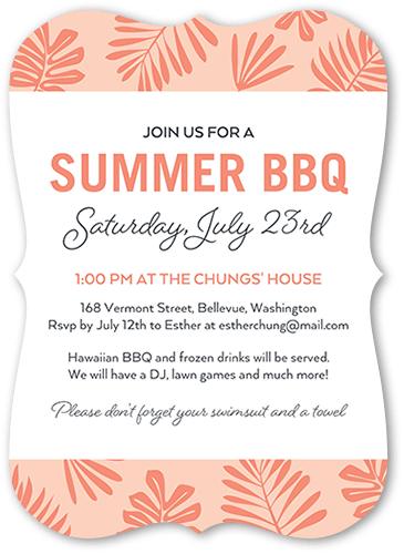 Simple Barbecue Summer Invitation, Pink, 5x7, Pearl Shimmer Cardstock, Bracket