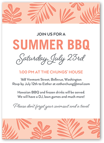 Simple Barbecue Summer Invitation, Pink, 5x7 Flat, 100% Recycled Cardstock ?, Square