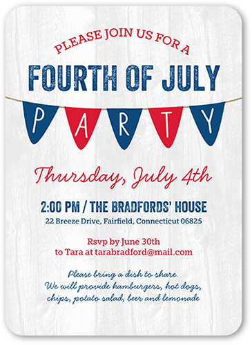 Banner Blowout Summer Invitation, Blue, 5x7 Flat, Pearl Shimmer Cardstock, Rounded, Navy