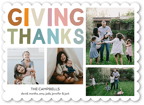 Giving of Thanks Fall Photo Card, White, 5x7 Flat, Pearl Shimmer Cardstock, Scallop