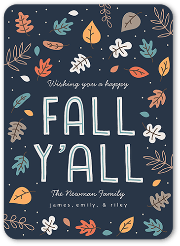 Happy Fall Yall Fall Photo Card, Blue, 5x7 Flat, 100% Recycled Cardstock ?, Rounded