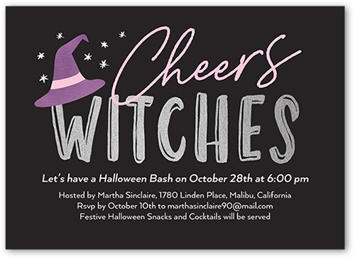 Cheers Witches Halloween Invitation, Grey, 5x7 Flat, Signature Smooth Cardstock, Square