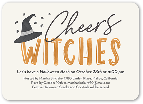 Cheers Witches Halloween Invitation, Beige, 5x7 Flat, Signature Smooth Cardstock, Rounded