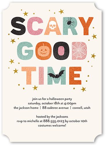 Scary Good Time Halloween Invitation, Beige, 5x7 Flat, Signature Smooth Cardstock, Ticket