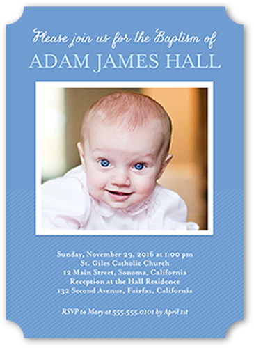 Solid Frame Boy Baptism Invitation, Blue, Signature Smooth Cardstock, Ticket