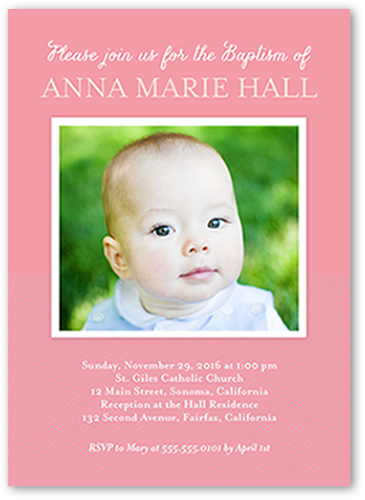 Solid Frame Girl Baptism Invitation, Pink, Signature Smooth Cardstock, Square