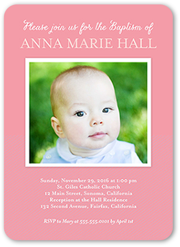 Solid Frame Girl Baptism Invitation, Pink, Signature Smooth Cardstock, Rounded