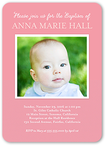 Solid Frame Girl Baptism Invitation, Pink, Signature Smooth Cardstock, Rounded, Carnation
