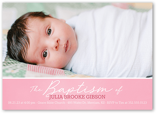 Classic Block Girl Baptism Invitation, Pink, 5x7 Flat, Signature Smooth Cardstock, Square
