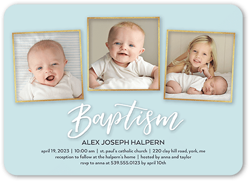 Bright Twinkle Boy Baptism Invitation, Blue, 5x7 Flat, Standard Smooth Cardstock, Rounded