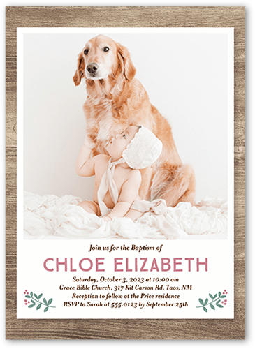 Rustic Family Girl Baptism Invitation, Beige, 5x7 Flat, Standard Smooth Cardstock, Square, Rye