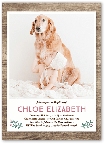 Rustic Family Girl Baptism Invitation, Beige, 5x7 Flat, Signature Smooth Cardstock, Square