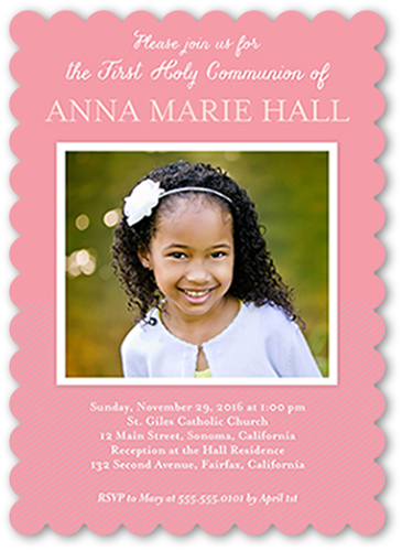 Perfectly Framed Girl Communion Invitation, Pink, Signature Smooth Cardstock, Scallop