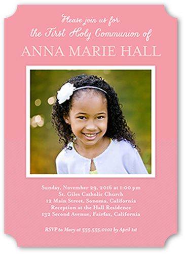 Perfectly Framed Girl Communion Invitation, Pink, Pearl Shimmer Cardstock, Ticket