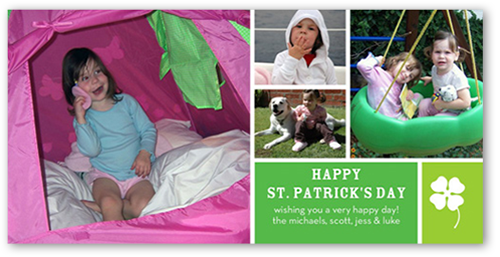 Lucky Clover St. Patrick's Day Card, Green, Pearl Shimmer Cardstock, Square
