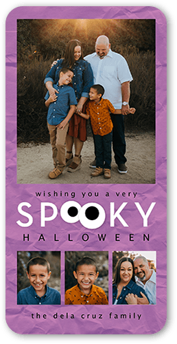 Googly Spooky Halloween Card, Purple, 4x8 Flat, Standard Smooth Cardstock, Rounded