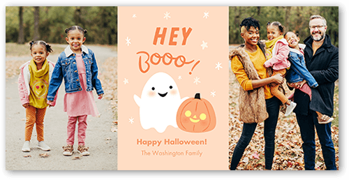 Hey Boo Halloween Card, Orange, 4x8 Flat, Pearl Shimmer Cardstock, Square