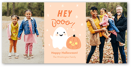 Hey Boo Halloween Card, Orange, 4x8 Flat, Standard Smooth Cardstock, Square