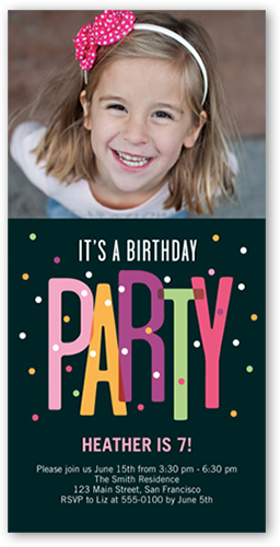 Party Dots Birthday Invitation, Black, Pearl Shimmer Cardstock, Square