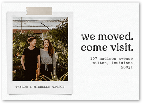 Snapshot Travel Moving Announcement, White, 5x7 Flat, Pearl Shimmer Cardstock, Square