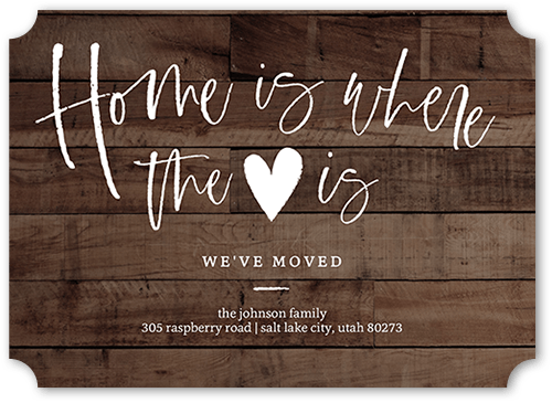 Heart Home Moving Announcement, Brown, 5x7 Flat, Signature Smooth Cardstock, Ticket