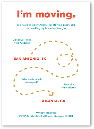 Moving Map Moving Announcement, White, 5x7 Flat, Write Your Own Greeting, 100% Recycled Cardstock , Square, White