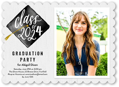 Cap Tassel Graduation Invitation, Gray, 5x7, Pearl Shimmer Cardstock, Scallop