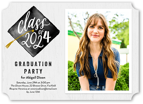 Cap Tassel Graduation Invitation, Gray, 5x7 Flat, Pearl Shimmer Cardstock, Ticket