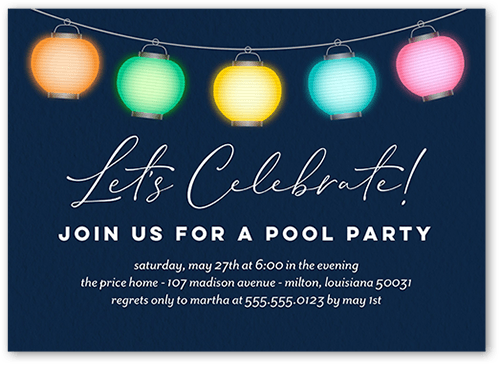 Lantern Light Party Invitation, Blue, 5x7 Flat, 100% Recycled Cardstock , Square, Neptune