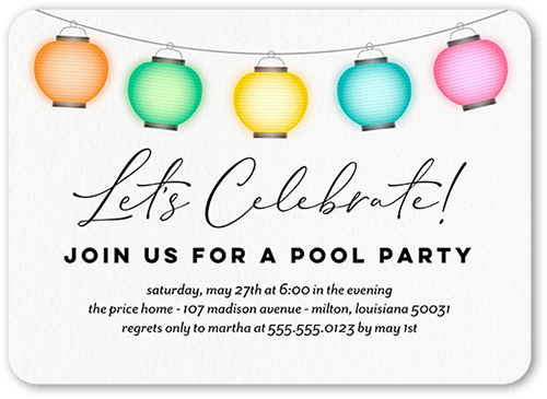 Lantern Light Party Invitation, White, 5x7 Flat, 100% Recycled Cardstock , Rounded, White