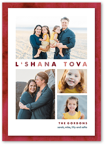 Watercolor Enclosure Rosh Hashanah Card, Red, 5x7 Flat, Luxe Double-Thick Cardstock, Square