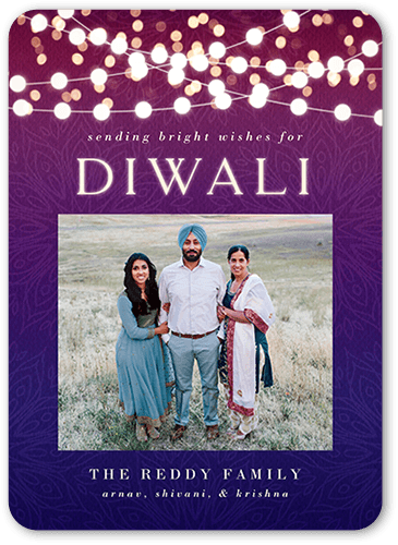 Shining String Lights Diwali Card, White, 5x7 Flat, Signature Smooth Cardstock, Rounded