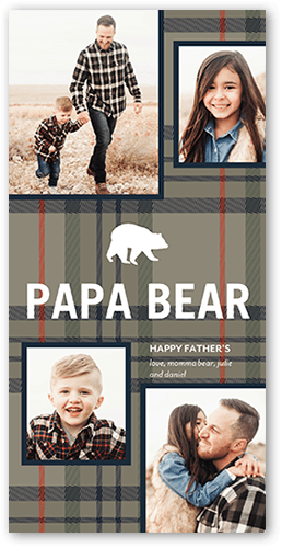 Papa Bear Plaid Father's Day Card, Blue, 4x8 Flat, White, Standard Smooth Cardstock, Square
