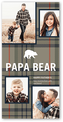 Papa Bear Plaid Father's Day Card, Blue, 4x8 Flat, Pearl Shimmer Cardstock, Square, Navy