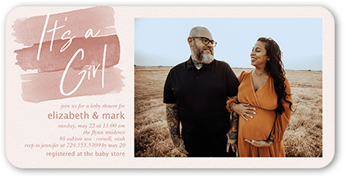 Painted Reveal Baby Shower Invitation, Pink, 4x8 Flat, Pearl Shimmer Cardstock, Rounded, Taffy