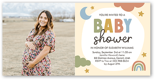 Night Sky Baby Shower Invitation, Orange, 4x8 Flat, Pearl Shimmer Cardstock, Square, Apricot