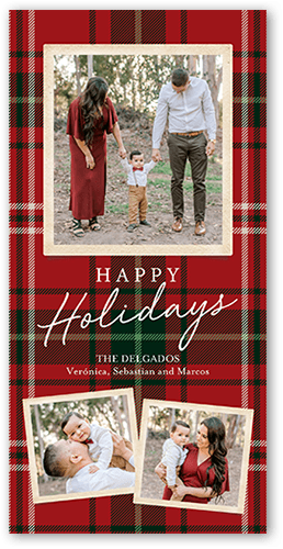 Tartan Wrapped Holiday Card, Red, 4x8 Flat, Holiday, Signature Smooth Cardstock, Square