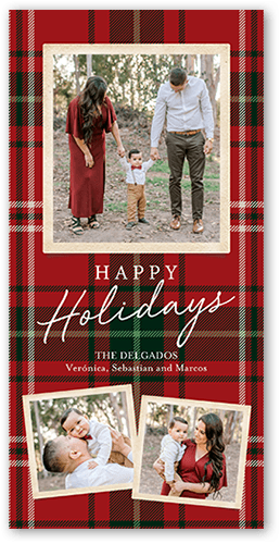 Tartan Wrapped Holiday Card, Red, 4x8 Flat, Holiday, Standard Smooth Cardstock, Square, Bright Coral