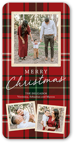 Tartan Wrapped Holiday Card, Red, 4x8, Christmas, Signature Smooth Cardstock, Rounded
