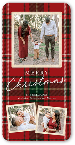 Tartan Wrapped Holiday Card, Red, 4x8 Flat, Christmas, 100% Recycled Cardstock , Rounded