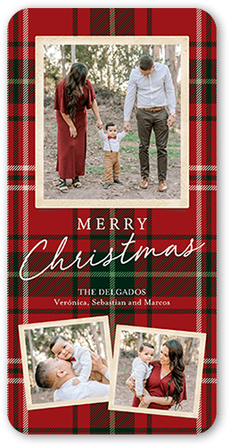 Tartan Wrapped Holiday Card, Red, 4x8 Flat, Christmas, Standard Smooth Cardstock, Rounded