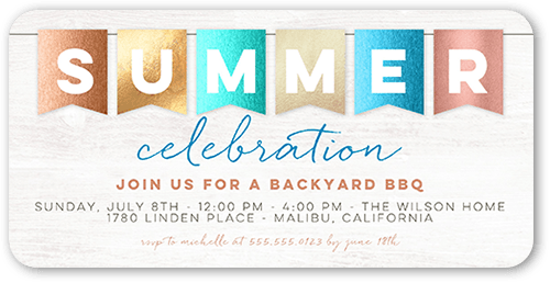 Summer Banner Party Invitation, Beige, 4x8 Flat, Signature Smooth Cardstock, Rounded, Pueblo